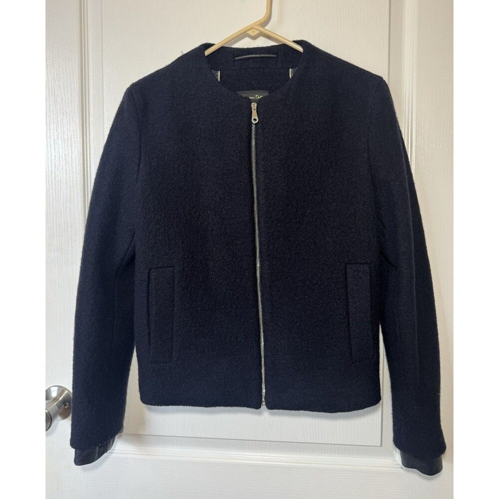 Massimo Dutti Women’s Wool Round Neck Jacket Navy Blue Size Small